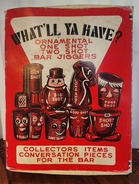 Vintage set of "What'll Ya Have?" Ornamental Shot Glasses, manufactured in Japan